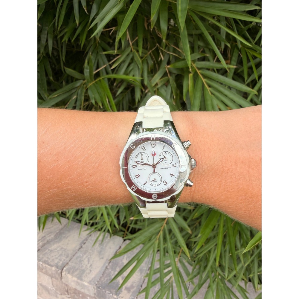 Michele Tahitian Jelly Bean White Silicone Stainless Steel Watch MWW12D000001